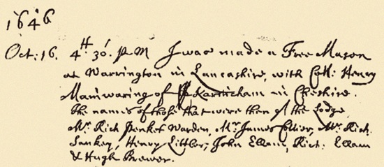 Tagebucheintrag von Elias Ashmole, 16.10.1646