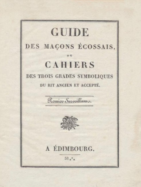 Titelblatt der ersten Druckversion der Symbolischen Grade des Schottischen Ritus, 1820