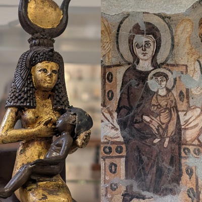 Isis mit dem Baby Horus und Maria mit Baby Jesus