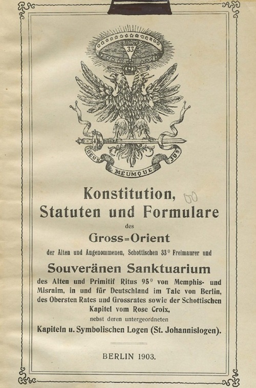Konstitution Memphis-Misraim Deutschland, 1903