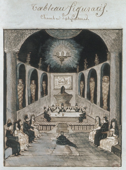 Darstellung eines Untergrund-Tempels mit Mumien, ca. 1819-1821